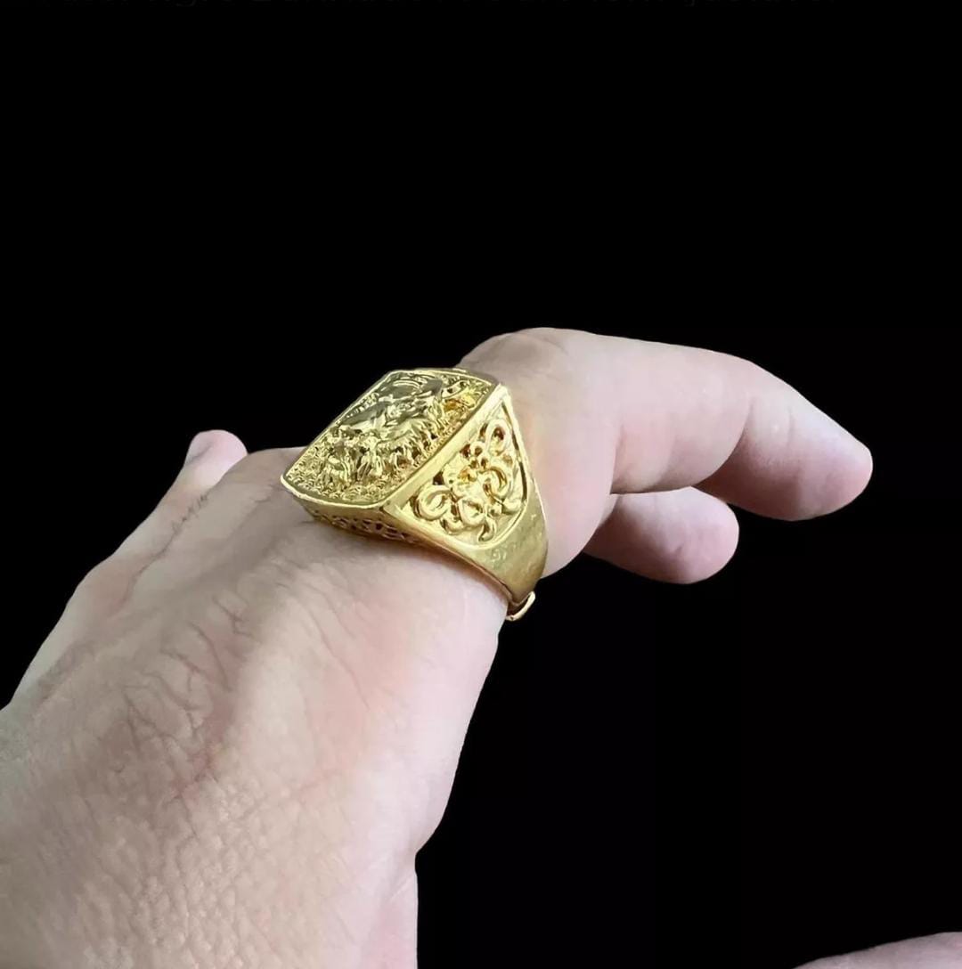 Anel Tigre Banhado A Ouro 18K Ajustavel