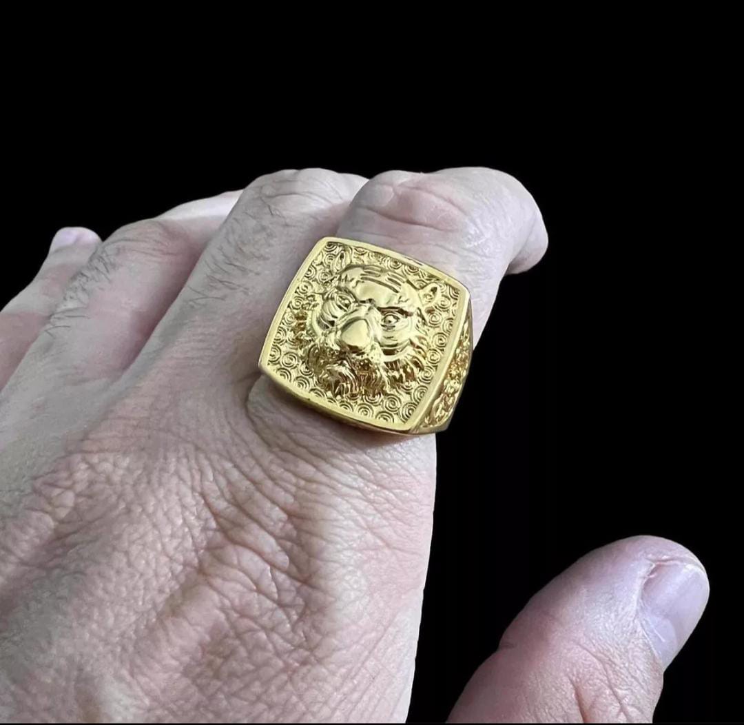 Anel Tigre Banhado A Ouro 18K Ajustavel