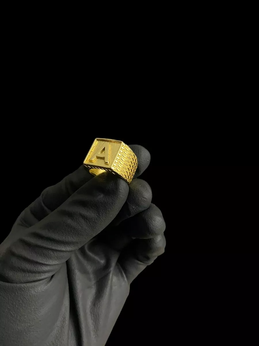 Anel Letra Lisa Banhado A Ouro 18K Moderno Masculino