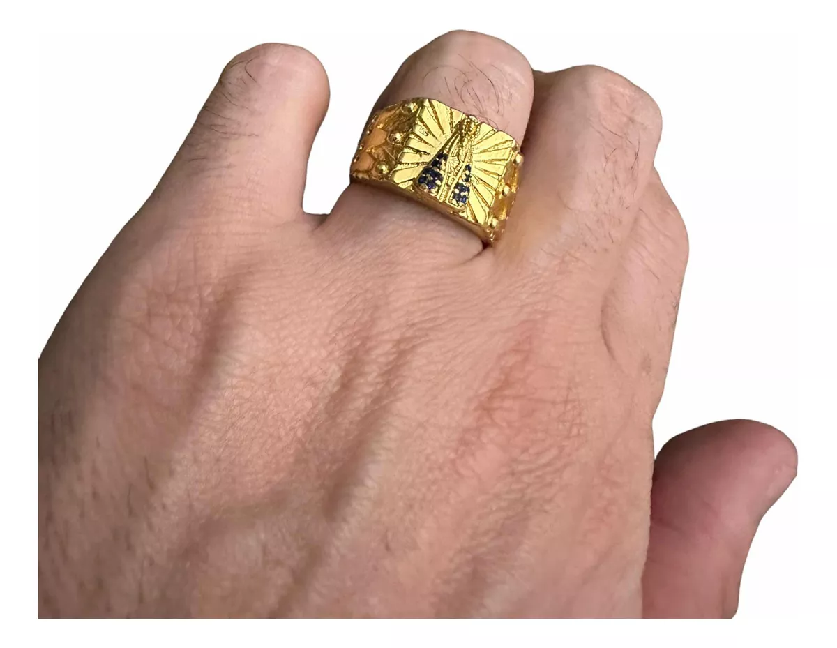 Anel Nossa Senhora Com Pedras Cravejadas Banhado A Ouro 18K