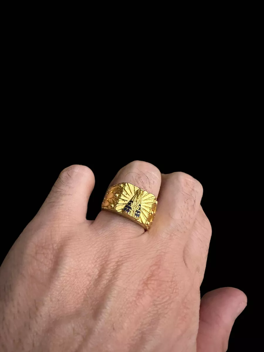 Anel Nossa Senhora Com Pedras Cravejadas Banhado A Ouro 18K