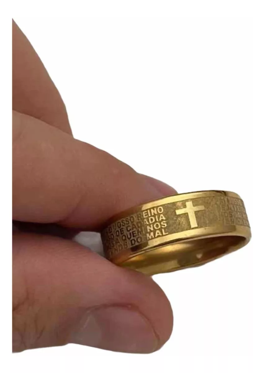 Anel 8mm Oração Pai Nosso Banhado A Ouro 18K Luxo