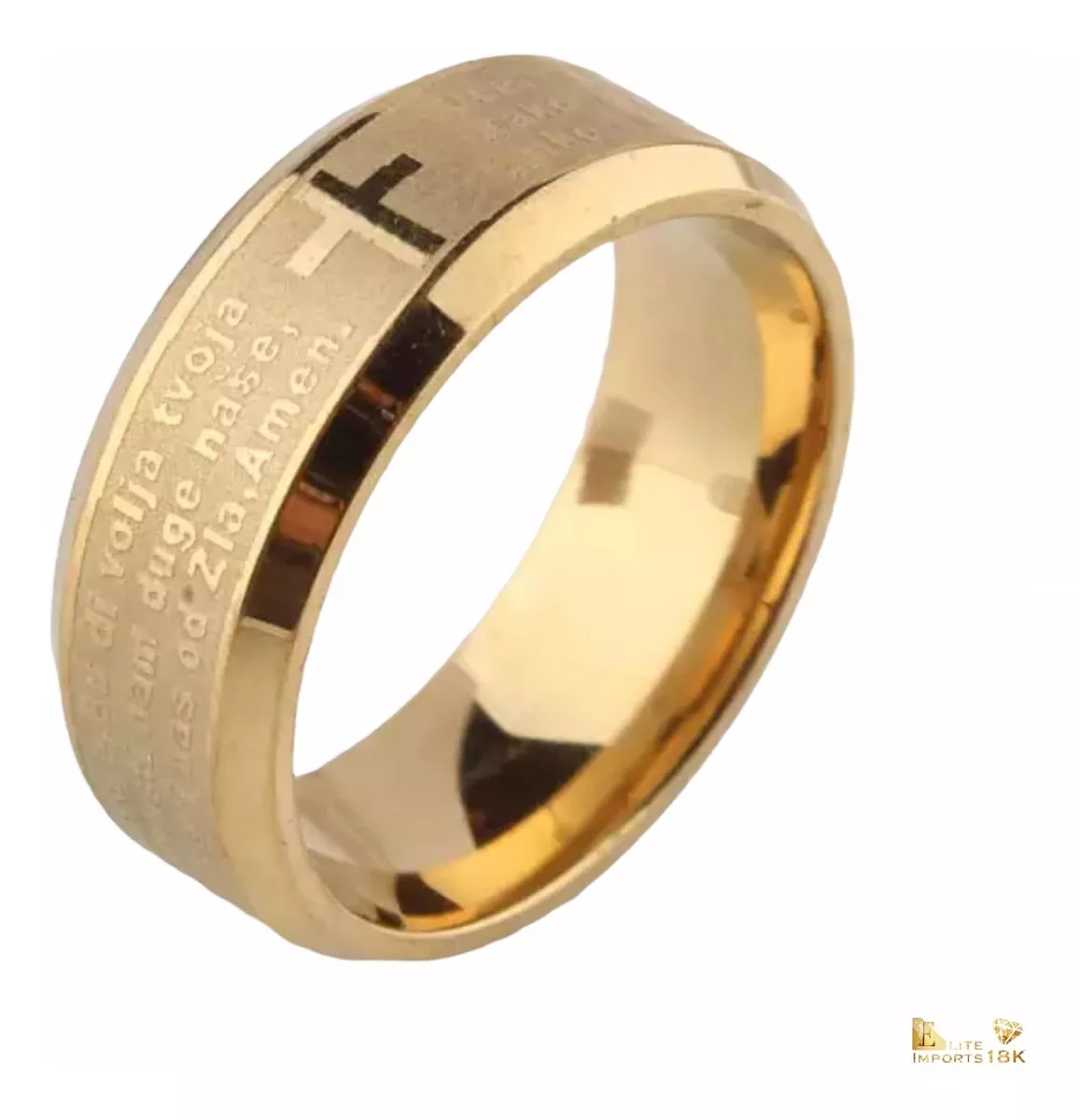 Anel 8mm Oração Pai Nosso Banhado A Ouro 18K Luxo