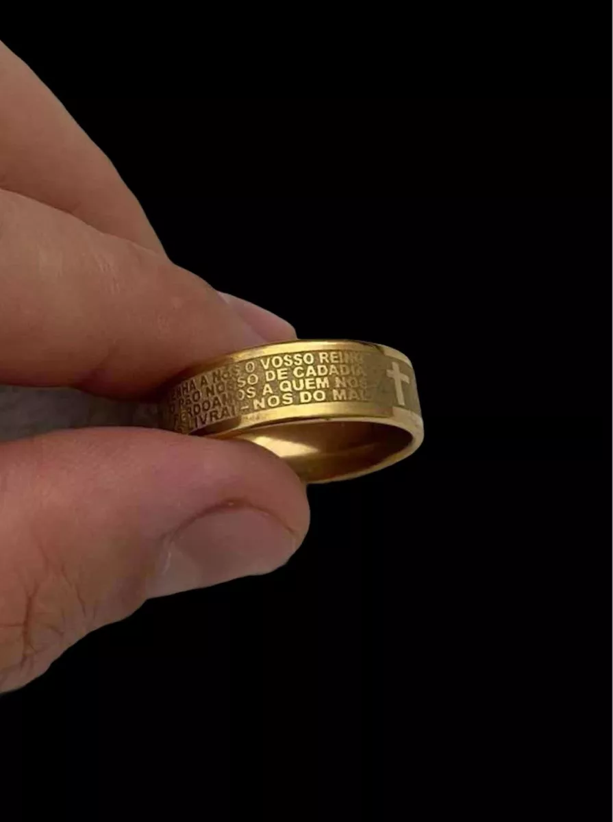 Anel 8mm Oração Pai Nosso Banhado A Ouro 18K Luxo