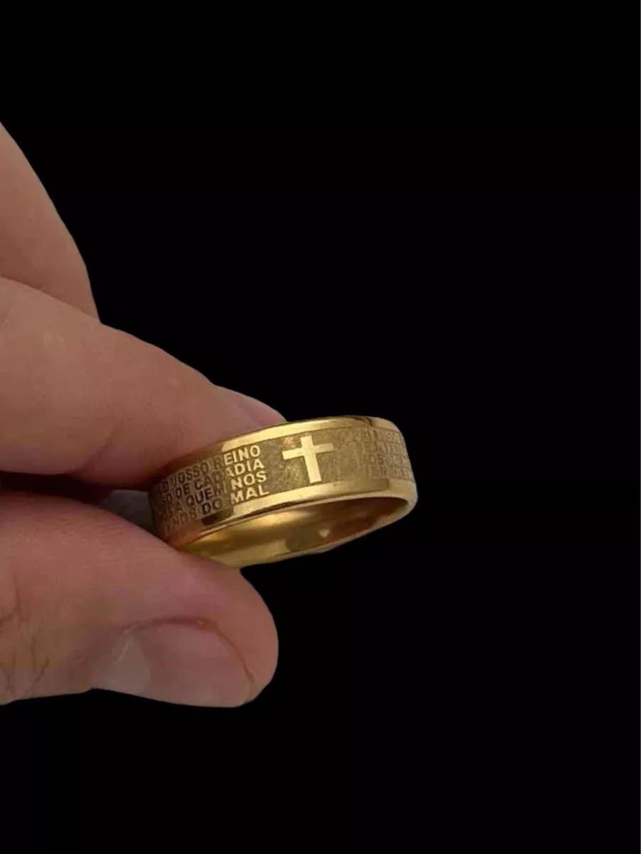 Anel 8mm Oração Pai Nosso Banhado A Ouro 18K Luxo