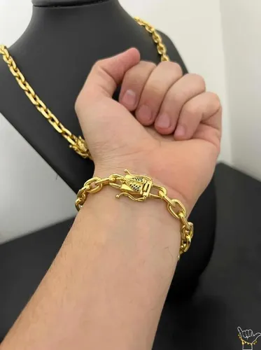 Pulseira Cadeado 8mmFecho Especial - Banhada A Ouro 18K