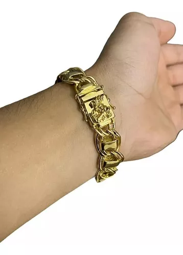 Pulseira Dubai 15mm Fecho São Jorge Banhado A Ouro 18K