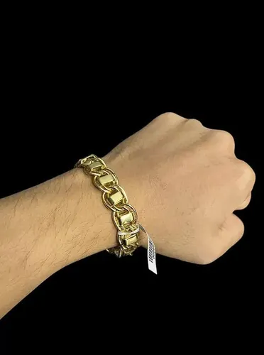 Pulseira Dubai 15mm Fecho São Jorge Banhado A Ouro 18K