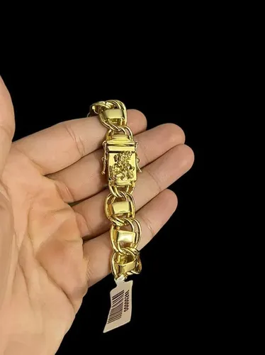 Pulseira Dubai 15mm Fecho São Jorge Banhado A Ouro 18K