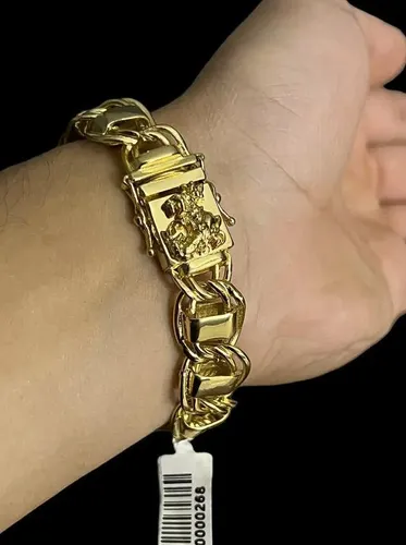 Pulseira Dubai 15mm Fecho São Jorge Banhado A Ouro 18K