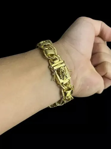 Pulseira Dubai 15mm Fecho Jesus Cristo Banhado A Ouro 18k