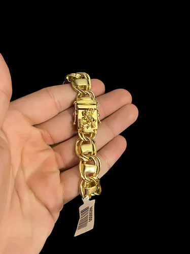 Pulseira Dubai 15mm Fecho Jesus Cristo Banhado A Ouro 18k