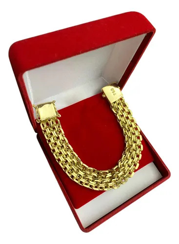 Pulseira Cadeado Quadruplo 16mm Banhada A Ouro 18K