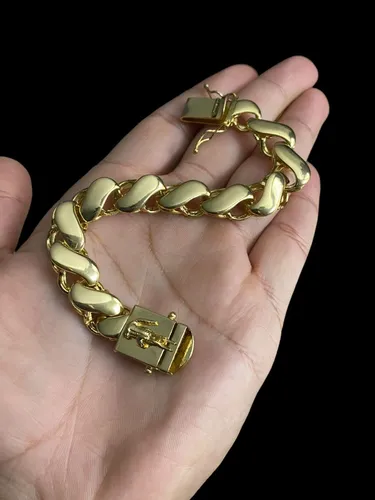 Pulseira 13mm Friso S Fecho Jacaré Banhado A Ouro 18K
