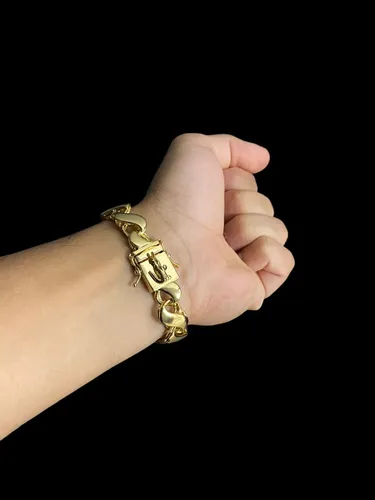 Pulseira 13mm Friso S Fecho Jacaré Banhado A Ouro 18K