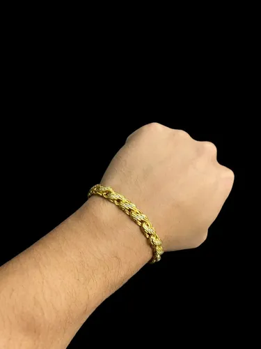 Pulseira Friso S Cravejado 8mm Banhado A Ouro 18K