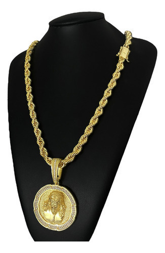 Cordão Baiano 8mm + Ping Zeus Cravejado Banhado A Ouro 18k