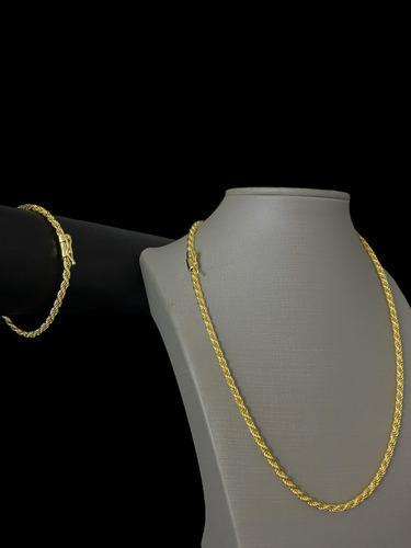 Cordão + Pulseira Baiano 3mm Feminino Banhado A Ouro 18k