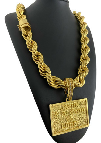 Cordão Baiano 18mm + Pingente Banhado A Ouro 18k Luxo