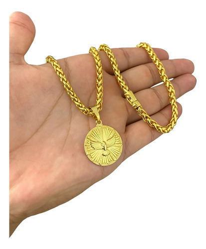 Cordão 5mm Baiano + Pingente Espírito Santo Banhado A Ouro