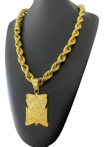 Cordão Baiano 13mm + Pingente Salve São Jorge Banhado A Ouro