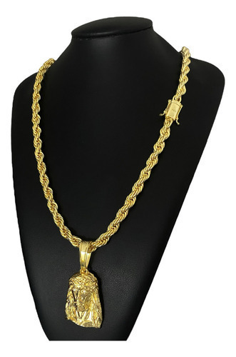 Cordão Baiano 8mm + Ping Rosto De Cristo Banhado A Ouro 18k