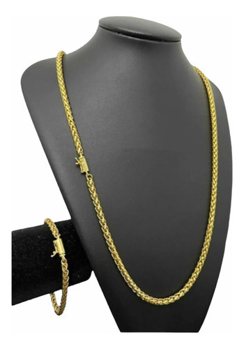 Cordão + Pulseira 5mm Baiano Corda Banhado A Ouro 18k Luxo