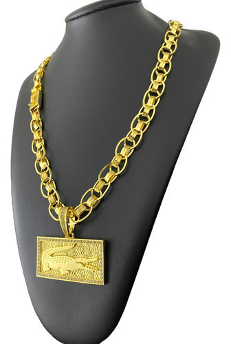 Cordão Balão 13mm + Pingente Jacaré Banhado A Ouro 18k