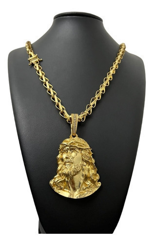 Cordão Balão 8mm Banhado A Ouro 18k + Pingente Jesus 3d Gg