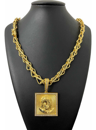 Cordão Balão 13mm Banhado A Ouro 18k + Pingente Jesus Cristo