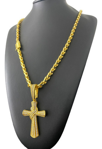 Cordão Balão 8mm Pingente Cruz Cravejada Banhado A Ouro 18k