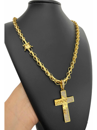 Cordão 8mm Balão Banhado A Ouro 18k + Pingente Crucifixo