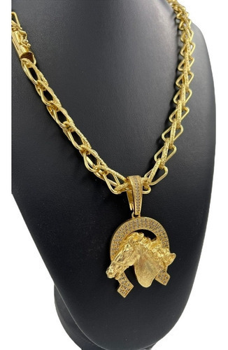 Cordão Balão 13mm + Pingente Ferradura Cravejado Banhado18k