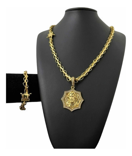 Cordão + Pulseira 8mm Balão + Pingente Banhado A Ouro 18k