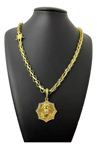 Cordão 8mm Balão + Pingente Jesus Banhado A Ouro 18k Luxo