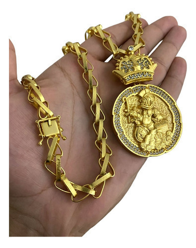 Cordão Balão 8mm + Pingente Tio Patinhas Banhado A Ouro 18k