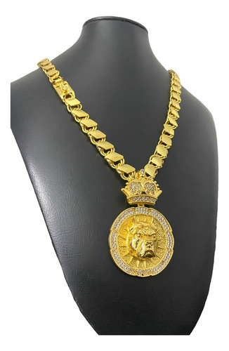 Cordão Friso Balão 13mm + Ping Pit Bull Banhado A Ouro 18k