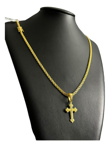 Cordão Cadeado Duplo 3mm + Cruz Boleada Banhado A Ouro 18k