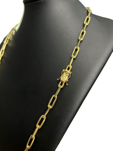 Cordão 7mm Cadeado Alongado Fecho Mão Rezando Banhado 18k