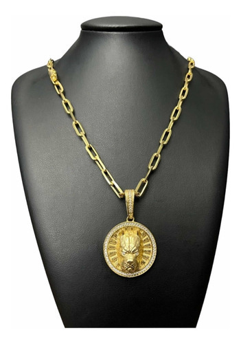 Cordão 7mm Cadeado Alongado + Pingente Pb Banhado A Ouro 18k