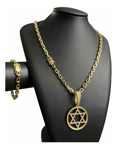 Cordão Pulseira + Pingente 6mm Cadeado Banhado A Ouro 18k