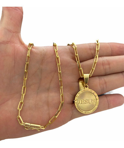 Cordão + Pingente Cadeado Alongado 6mm Banhado A Ouro 18k