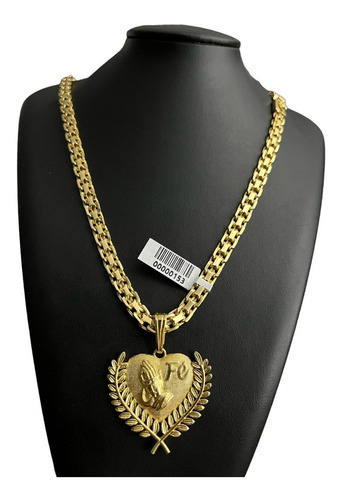Cordão 10mm Cadeado Duplo + Pingente Banhado A Ouro 18k