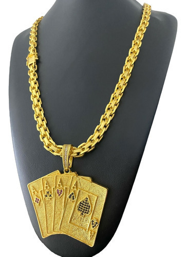 Cordão Cadeado Duplo 10mm + Baralho De Cartas Banhado A Ouro