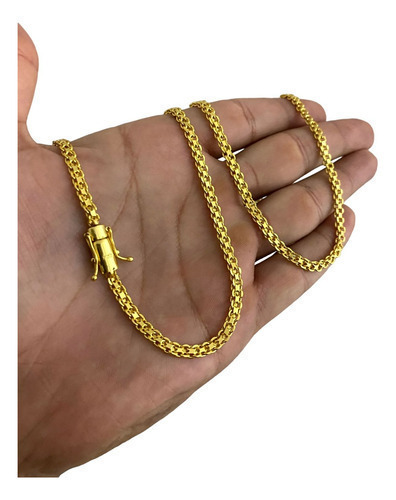 Cordão Cadeado Duplo 3mm Banhado A Ouro 18k Luxo