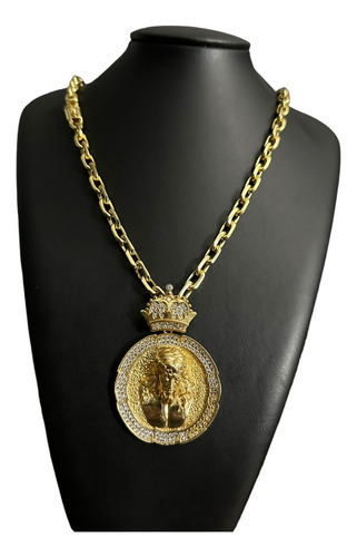 Cordão Cadeado 8mm + Ping Personalizado Jesus Banhado A Ouro