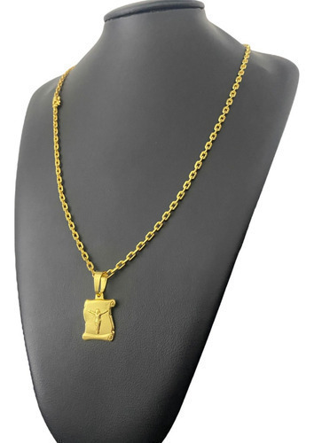 Cordão 3mm Cadeado + Pingente Pergaminho Banhado A Ouro 18k