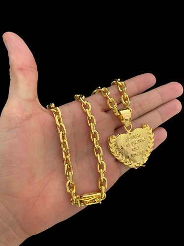 Cordão + Pingente Cadeado 8mm Banhado A Ouro 18k Luxo