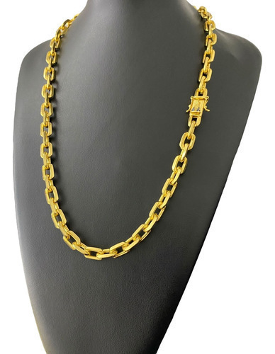 Cordão Cadeado 10mm Fecho Nossa Senhora Banhado A Ouro 18k