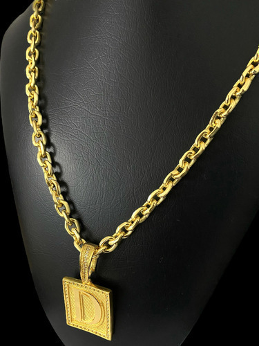 Cordão Cadeado 8mm + Ping Letra Cravejado Banhado A Ouro 18k